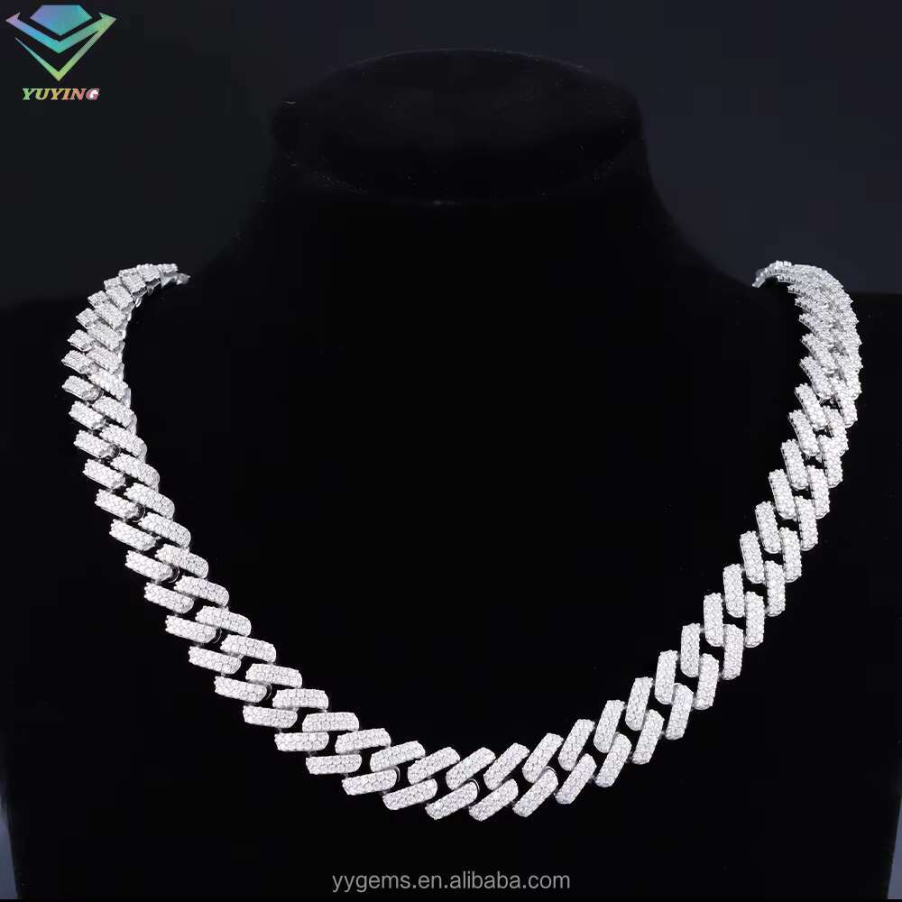Hip Hop Jewelry 15mm 2 Rows of Diamond Necklace 18K Gold Plated VVS Moissanite Bracelet 925 Silver Iced Out Cuban Link Chain