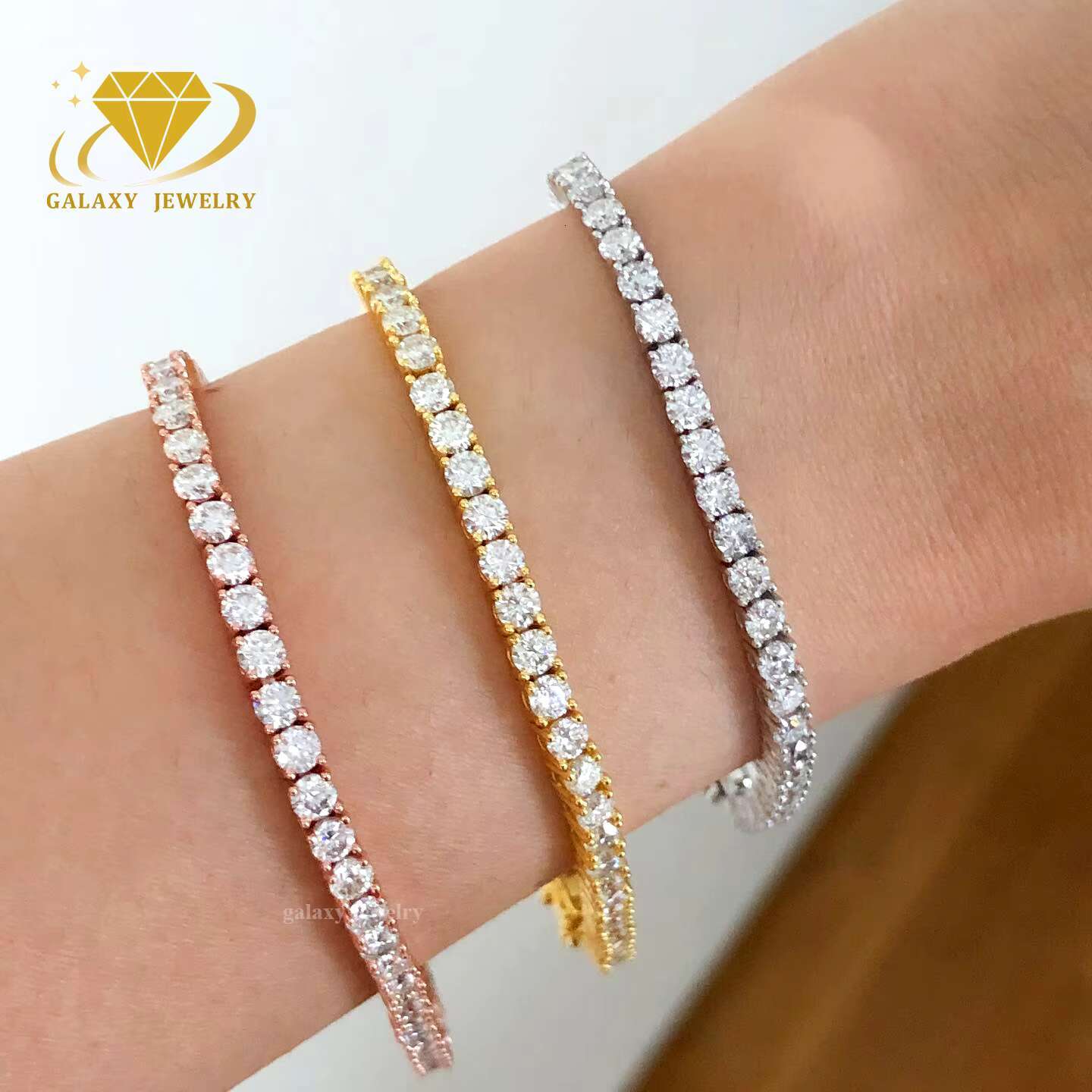 Tennis Chain Fashion Jewelry Bangles 3mm 4mm 5mm Rose Gold Plated 925 Sterling Silver Vvs Moissanite Bracelets Women