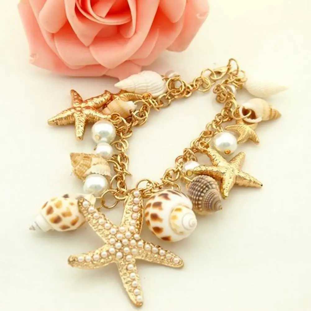 Bohemia Summer Beach Bracelet Natural Shell Cute Adjustable Gold Plated Ocean Multi-style Chain Beach Bracelet Jewelry GiftsC250411