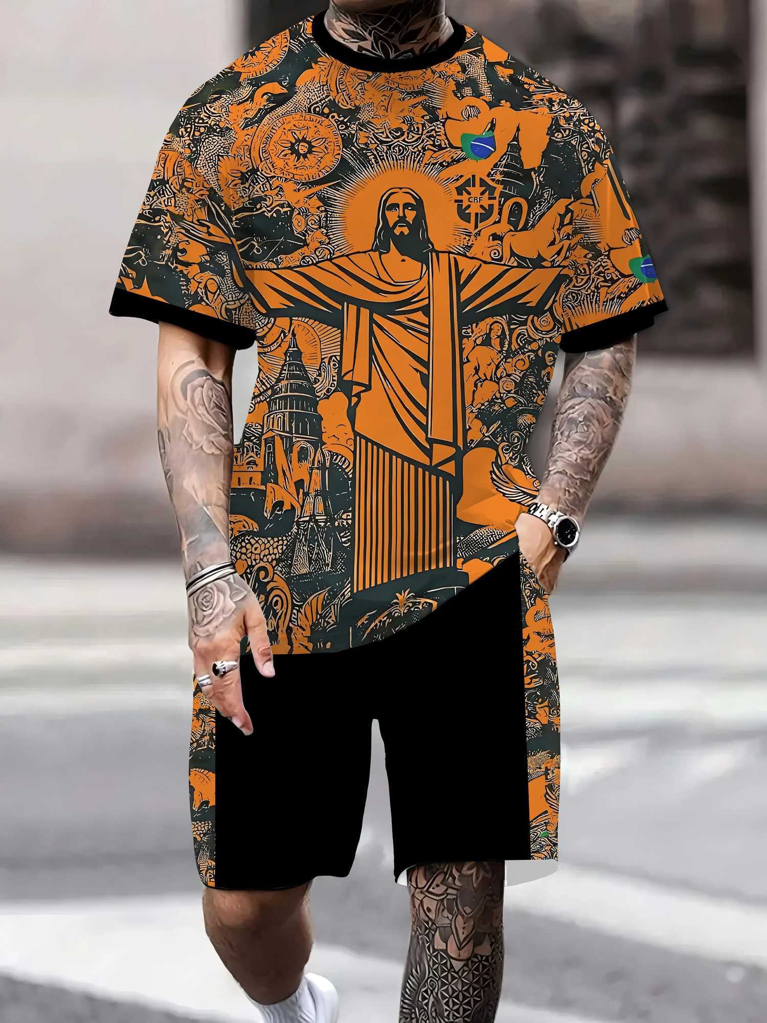 2025 Summer New Brazil Special Edition Jesus Adult Set Summer Football Training Short SLeeve Suitable for MeXJ250412