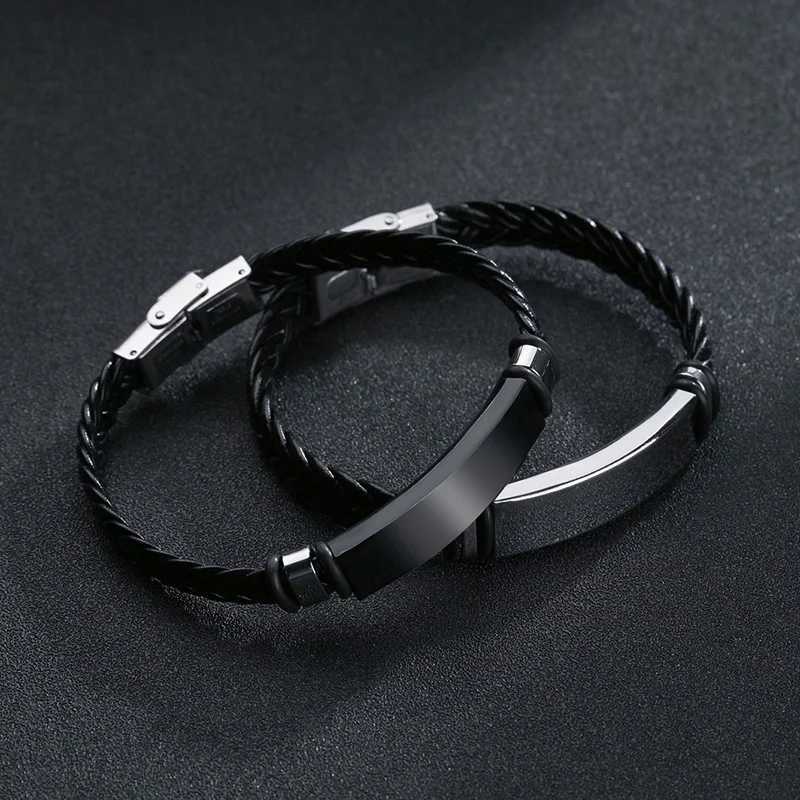 Bracelet Homme Twist Braid Leather Rope Bracelets For Men Stainless Steel Hiphop Rock Fashion Jewelry Accessories WholesaleC250411