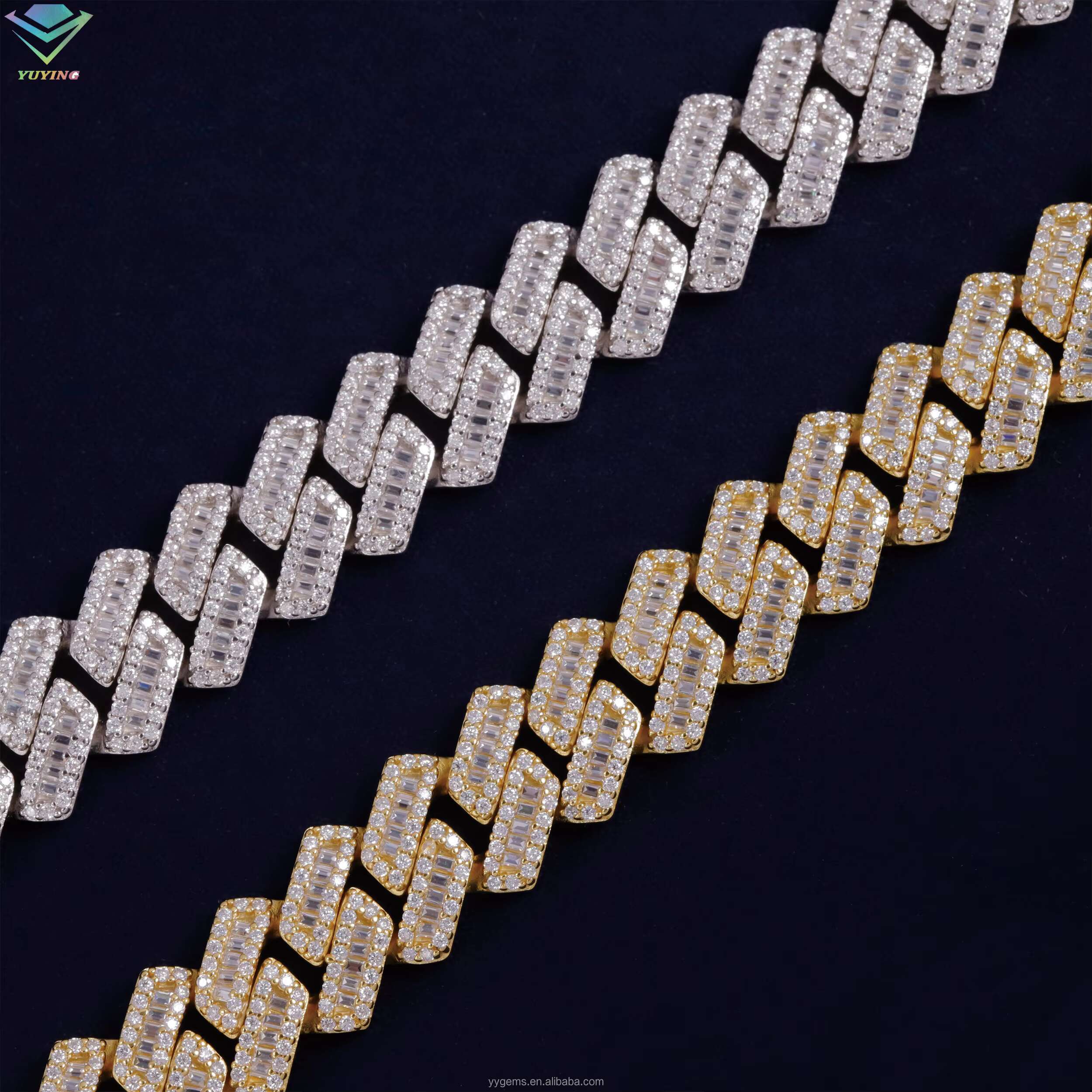 Yu ying VVS Moissanite Bracelet 13mm S925 Silver Hip Hop Bracelet iced out Baguette Moissanite Diamond Cuban Bracelet For Men