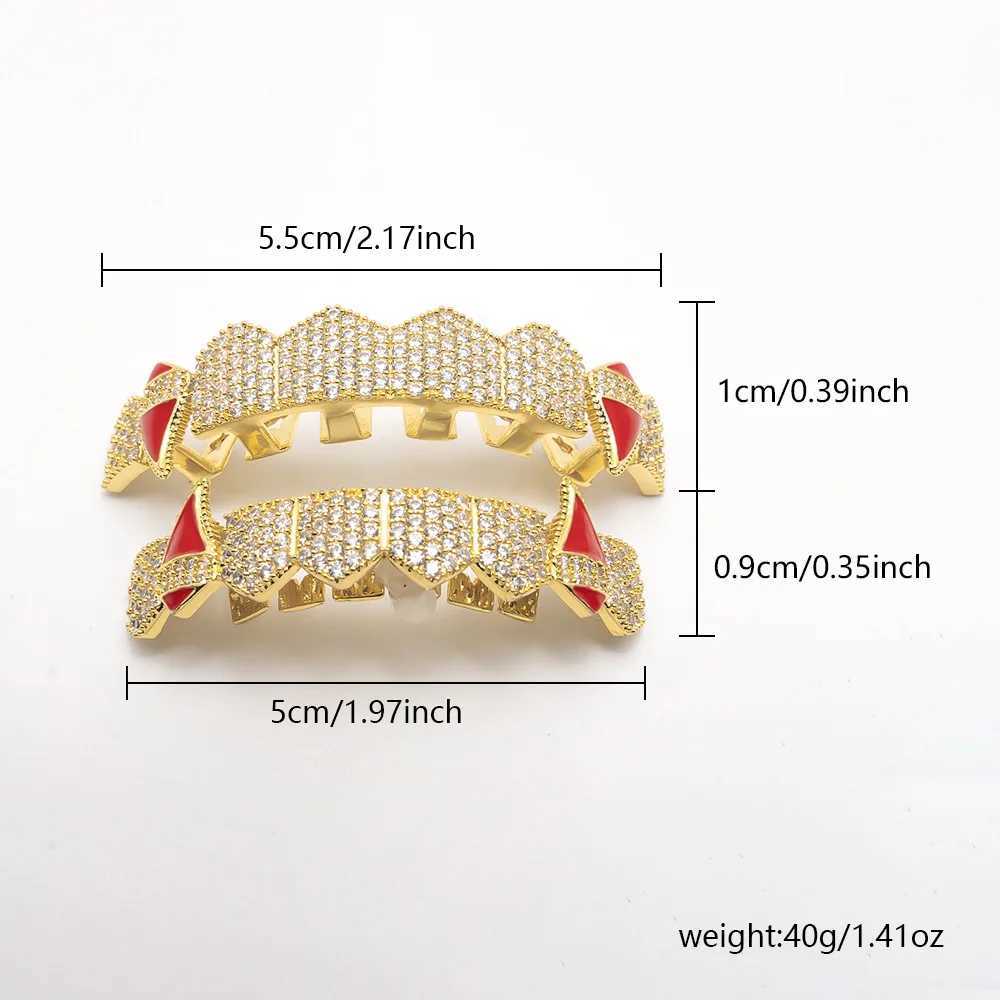 YONGX Hip Hop Full CZ Stone Teeth Grillz Vampire Square Punk Zircon Teeth Hat Womens Jewelry Halloween Role Playing Gift W250412