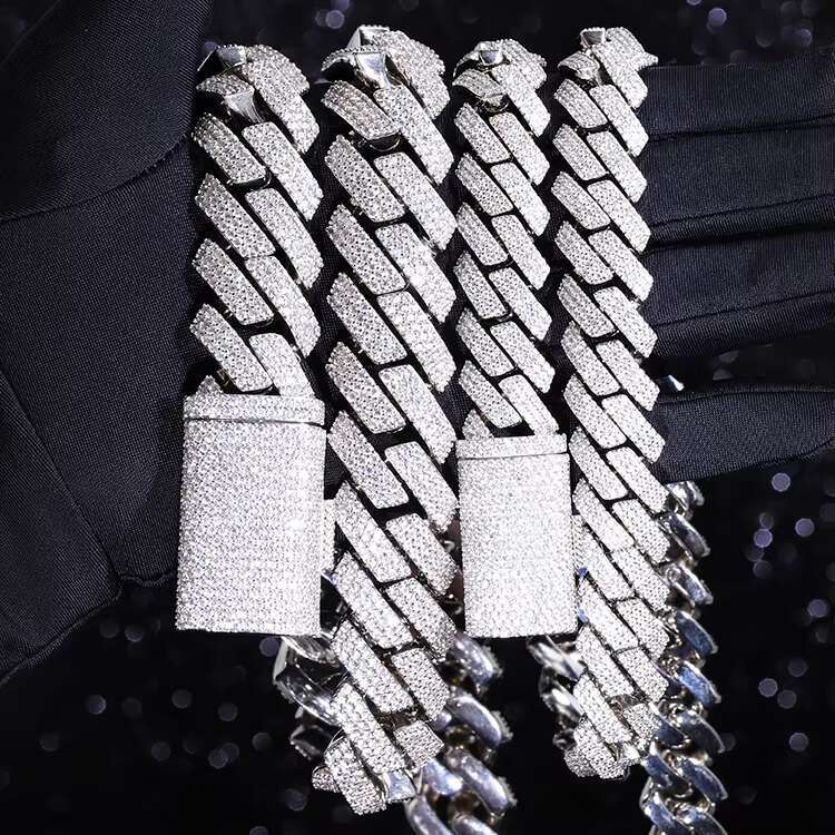 Handmade Heavy Wide 15/20mm GRA Moissanite Sterling 925 Cuban Link Chain for Rope