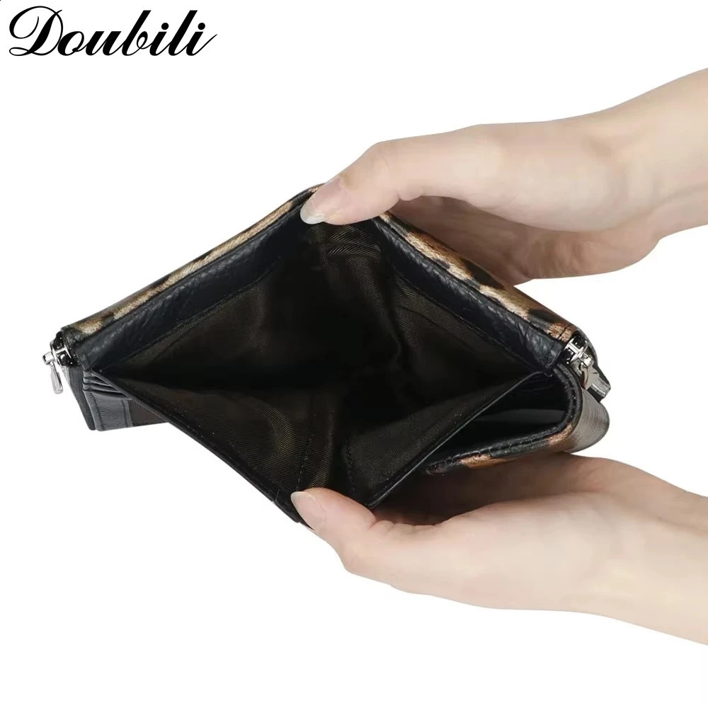 Double skin leopard print wallet fashionable womens clothing wallet triple fold card bag coin purse 250411