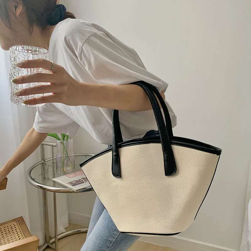 Portable Canvas Large Capacity Women's Versatile Fashion Vegetable Basket Tote Bag, Bucket Bags