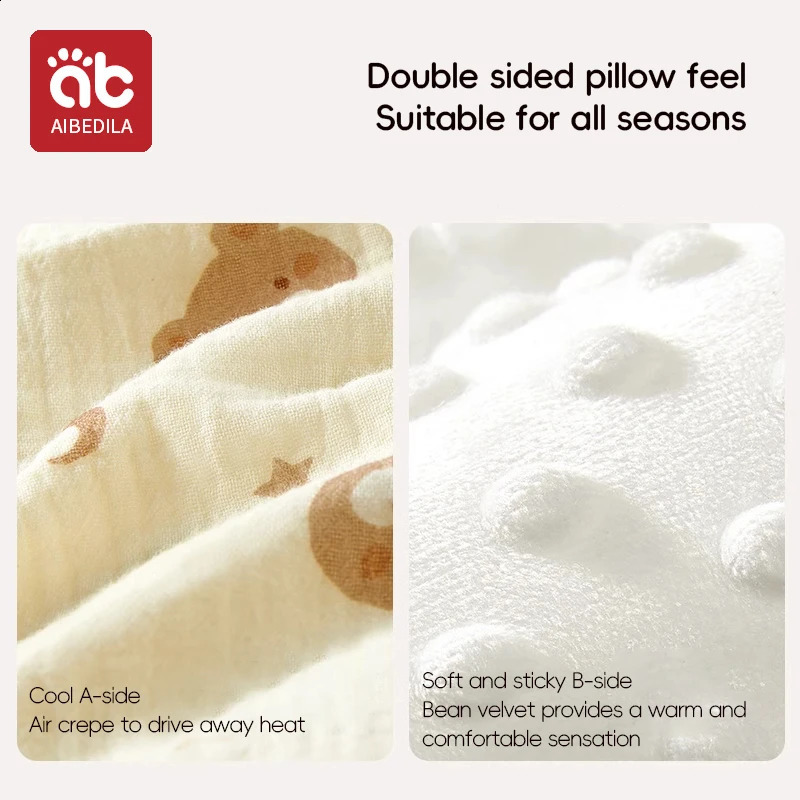 AIBEDILA born Pillow Pad Cotton Bean Velvet Cartoon Pattern Flat Pillow 0-1T Bebe Baby Anti Vomiting Pillow Pad 250411