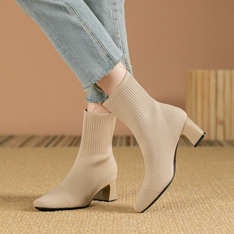 Womens boots large fashionable knitted non slip rubber sole boots heel height 5cm 250411