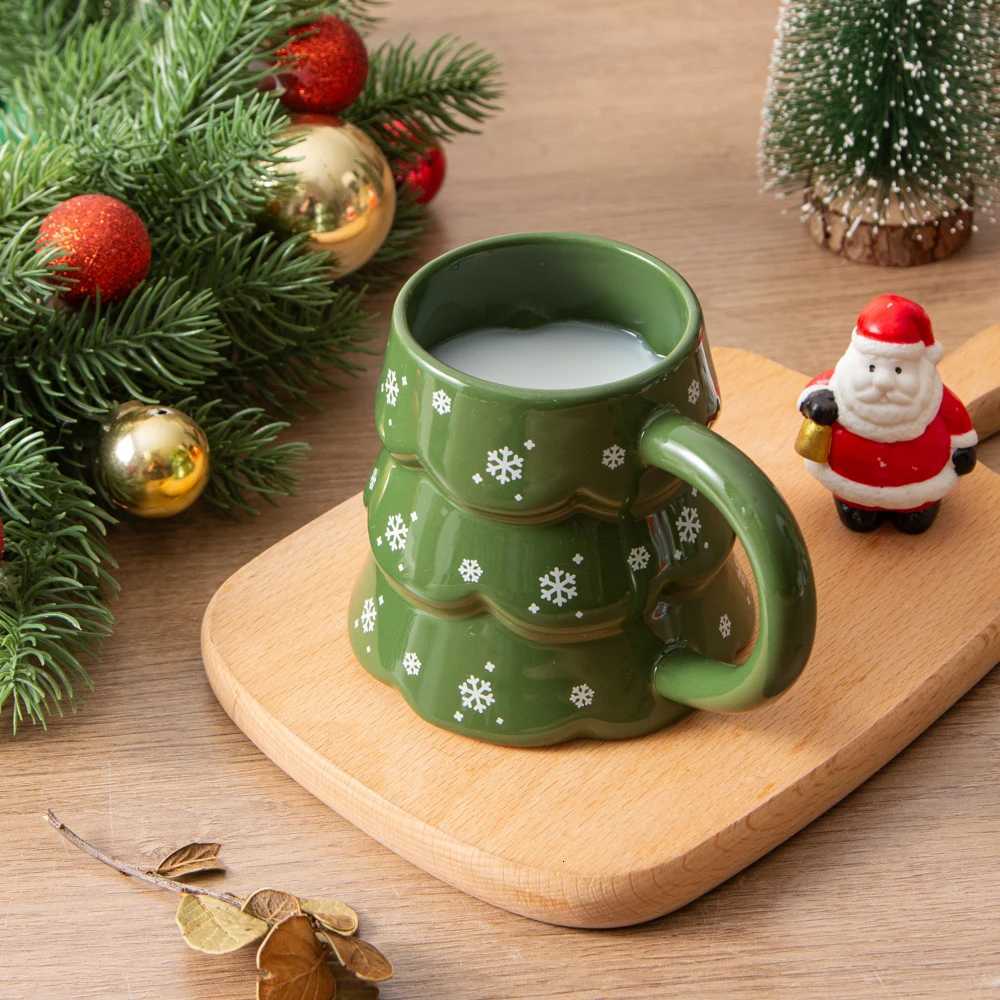Christmas 1PC Christmas Tree Shaped Mug Creative Ceramic Coffee Cup for Home Living Room Restaurant Office Coffee Latte Milk Drinks Y251112