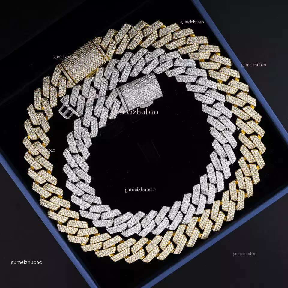 in Stock Sier Hip Hop Jewelry VVS Moissanite Cuban Chains with Certificate Wholesale Bulk Inverse Necklace