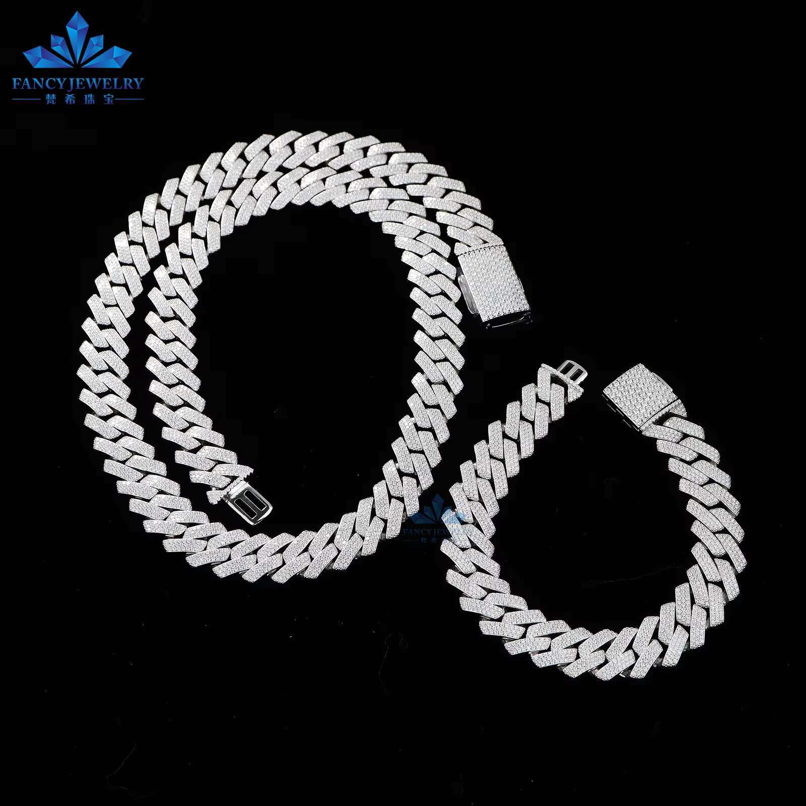 High Quality Cubana Hip Hop Jewelry 15mm 925 Sterling Silver VVS Moissanite Diamond Iced Out Cuban Link Chain Necklace for Men