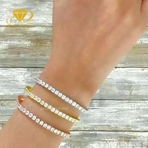 Classic Tennis Chains 925 Sterling Silver Vvs Moissanite Women Fashion Jewelry Iced Out Tennis Bracelets Bangles