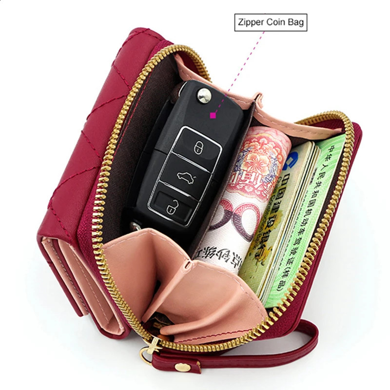 Womens large capacity cute wallet PU three fold card bag with multiple pockets short wallet fashion embroidery love pattern wallet 250411