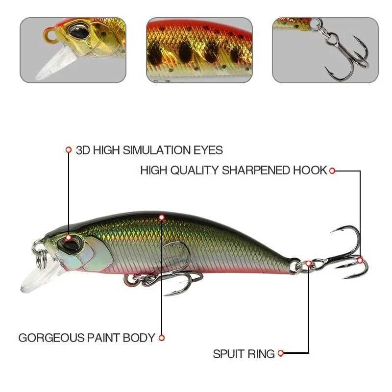 1PCS Minnow Fishing Lure 3D Eyes 50mm 5g Plastic Hard Bait Artificial Lures Wobbler Crankbait Winter Sea Fishing Bass Tackle Z250411