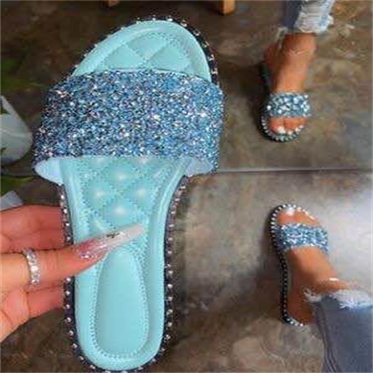 Large size Glitter flat home slippers women, fashionable one-piece sandals for women