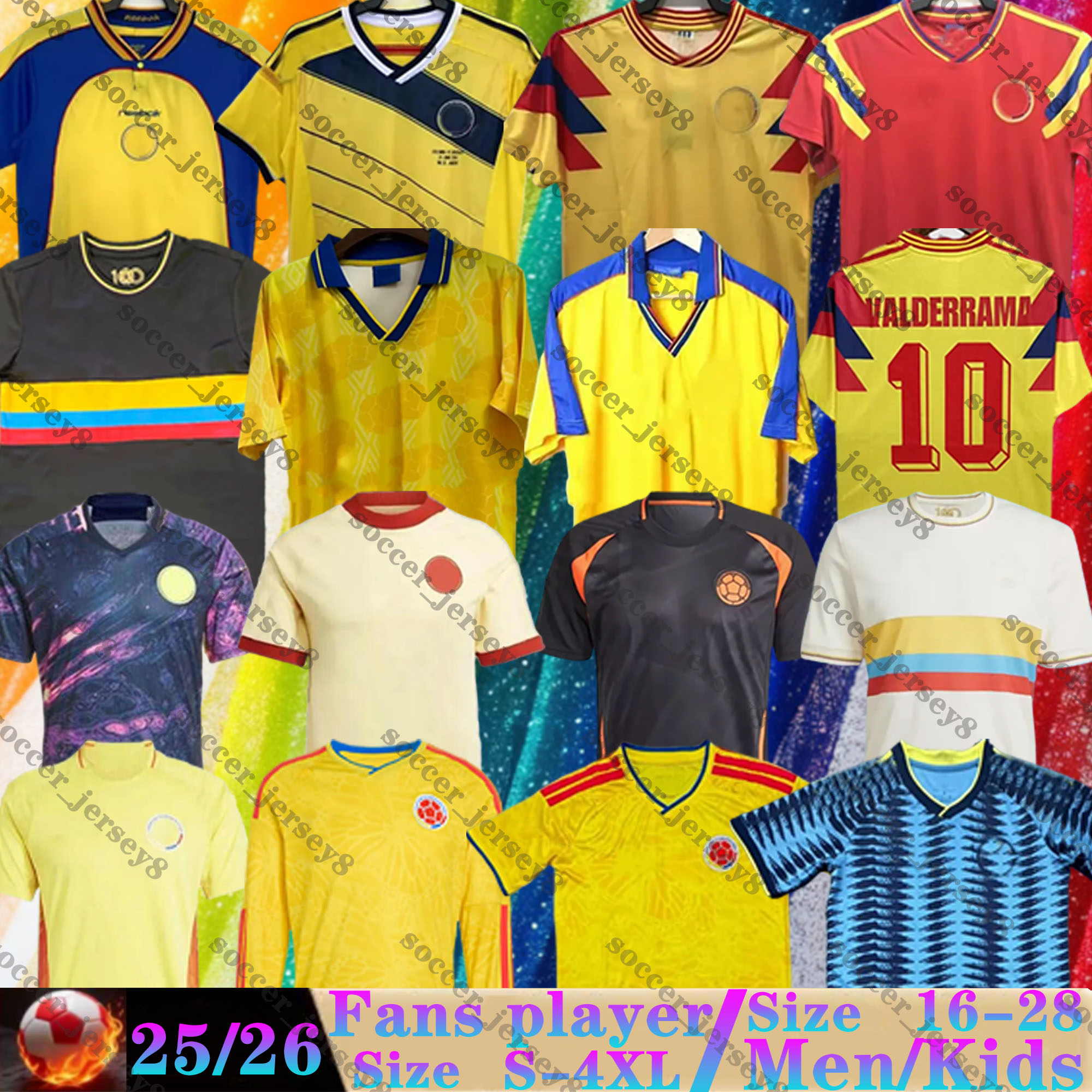 2025 2026 Colombias Centenary soccer jersey Retro 94 98 2001 2014 VALDERRAMA BORRE fans Player Version LUIS DIAZ JAMES 25 26 27 columbias Football Shirts men Kids kits