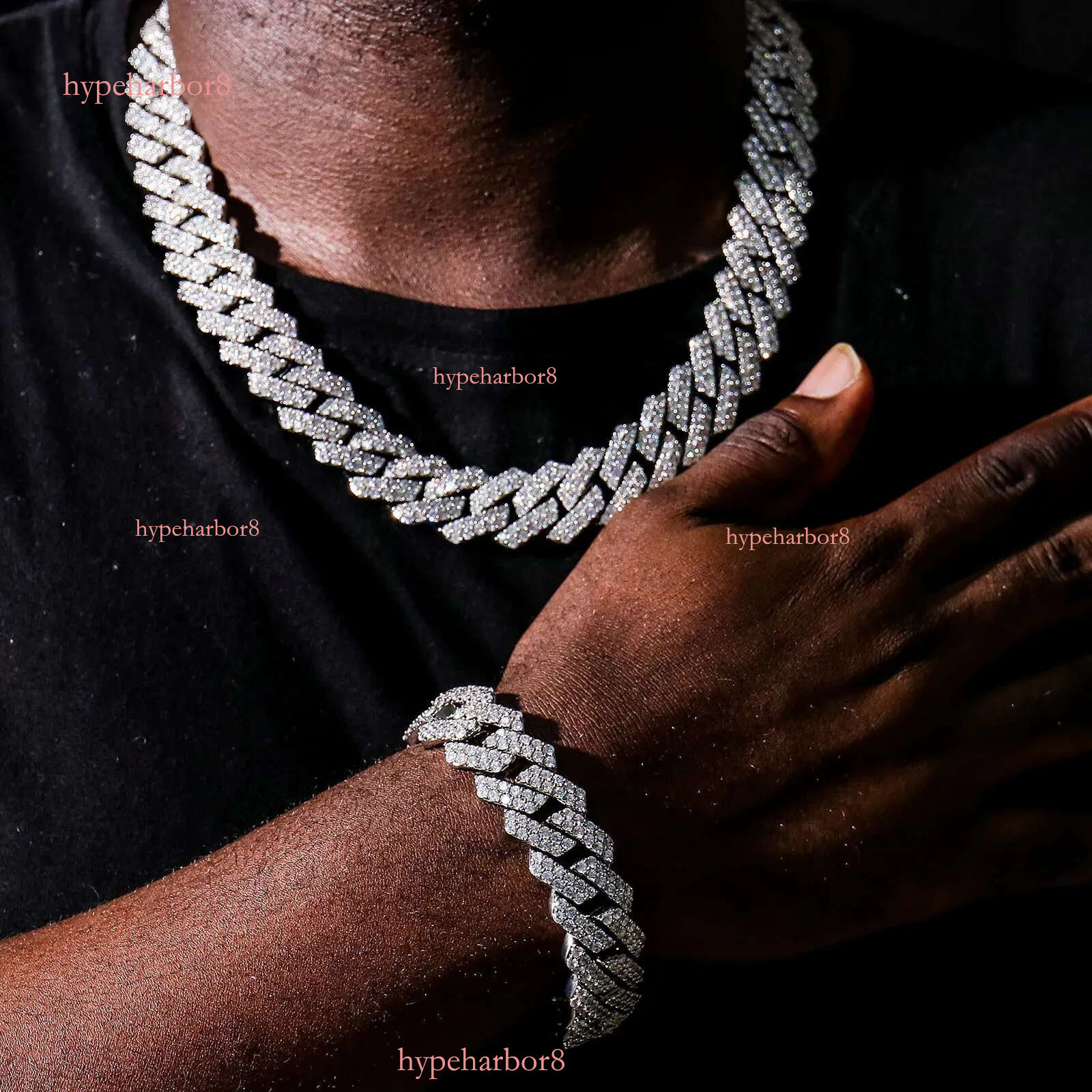 Iced Out Moissanite Chains Mens Hip Hop Jewelry Gold Necklace Bracelet Womens 20mm Miami Cuban k Chain