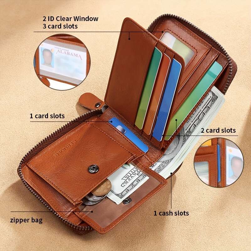 Men's New Genuine Leather Short Large Capacity Zipper 70% off Coin Purse Card Holder Integrated Ultra-thin Wallet R
