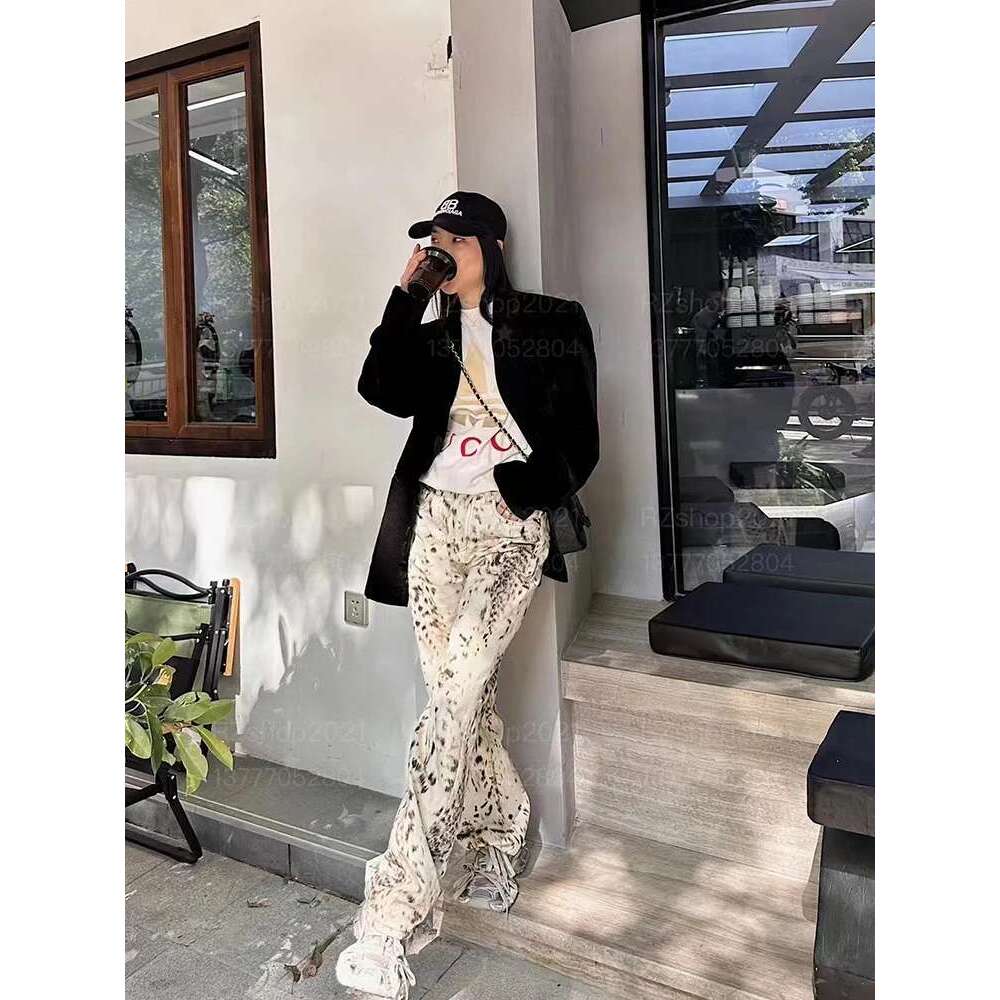 Baggy Wide Leg Women Waisted Retro Leopard Print Straight Jeans High Street Streetwear Y2k Vintage Denim Trousers