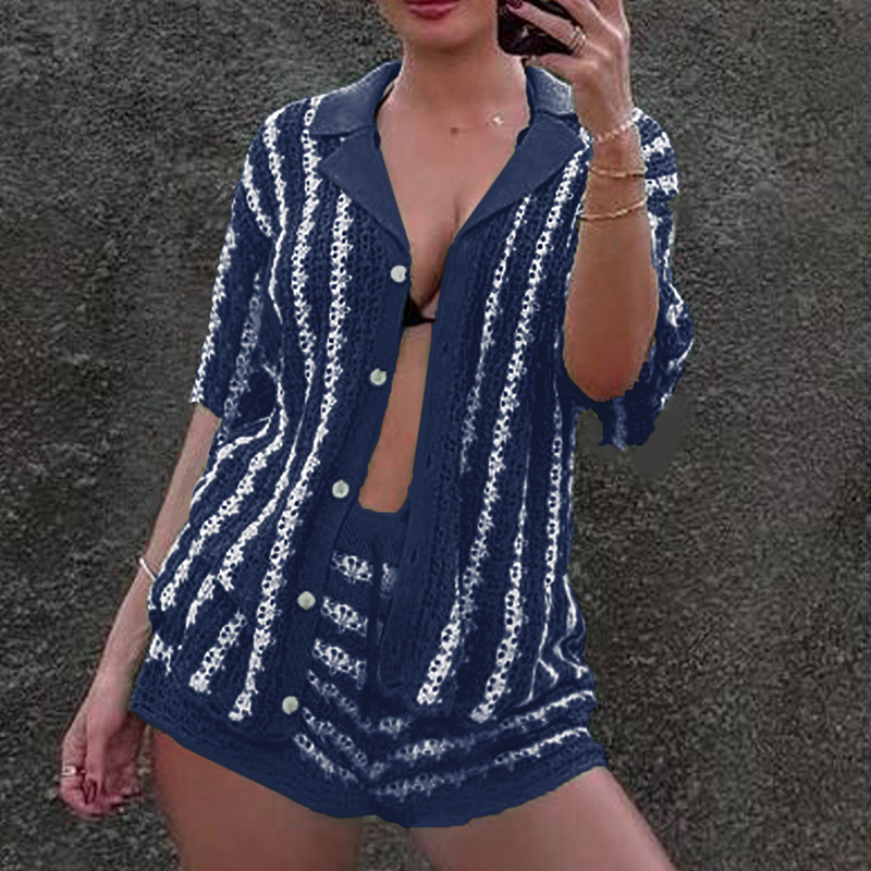 Elegant Fall Season Ladies' Costume Ensemble Featuring Vibrant Striping for Special Occasions---NBL105 blue and white