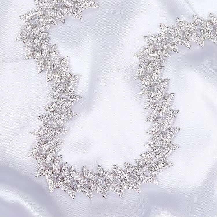 Hip Hop 925 Silver Gold Plated Luxury 15mm Wide Big and Heavy Chain Rock Style Spike Cuban Link Chain Necklace GRA Certificate