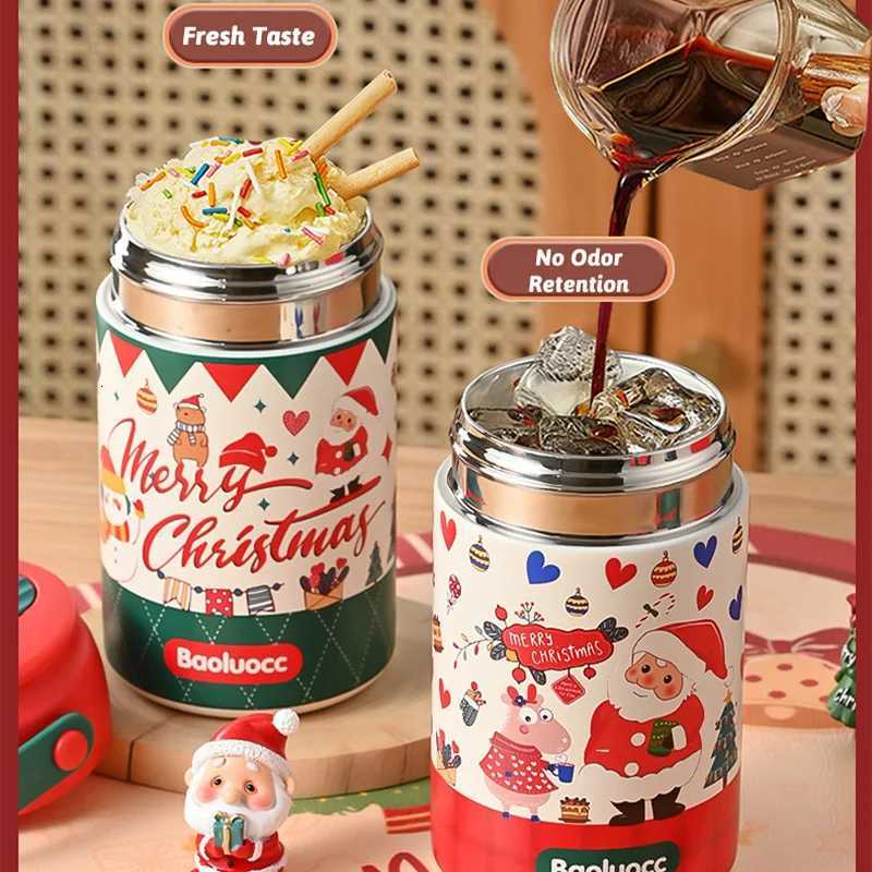 Christmas 550ml Christmas Stainless Steel Thermos Bottle Insulation Thermal Cup Tumbler with Straw Santa Claus Xmas Gift for Girl Friend Y251112