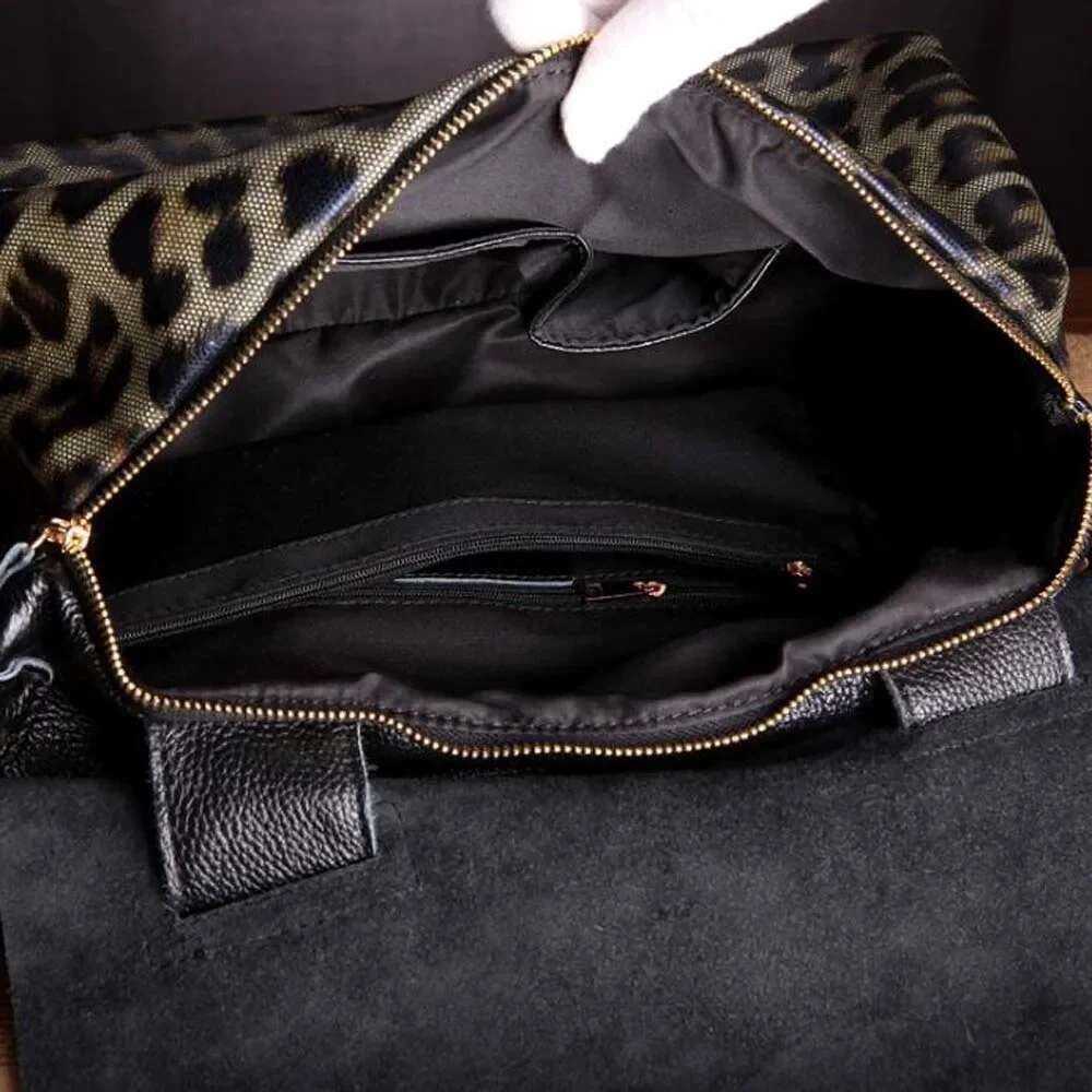 Designer Bag Fashion Genuine Leather Big Handbags Leopard Pattern Soft Cowhide Travel Tote Ladies Long Strap Shoulder Weekend Bags