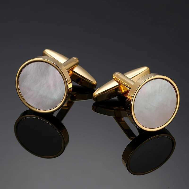 Luxury Mens French Shirt Cufflinks Blue Black Round Shell Fiber Redwood Crystal Cufflinks Button Set Accessories Jewelry WholesaleT250412