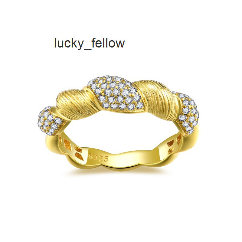Italian Buchellati Brushed Full Diamond S925 Silver Jewelry 18K Gold Plated Moissanite Diamond Ring for Ladies