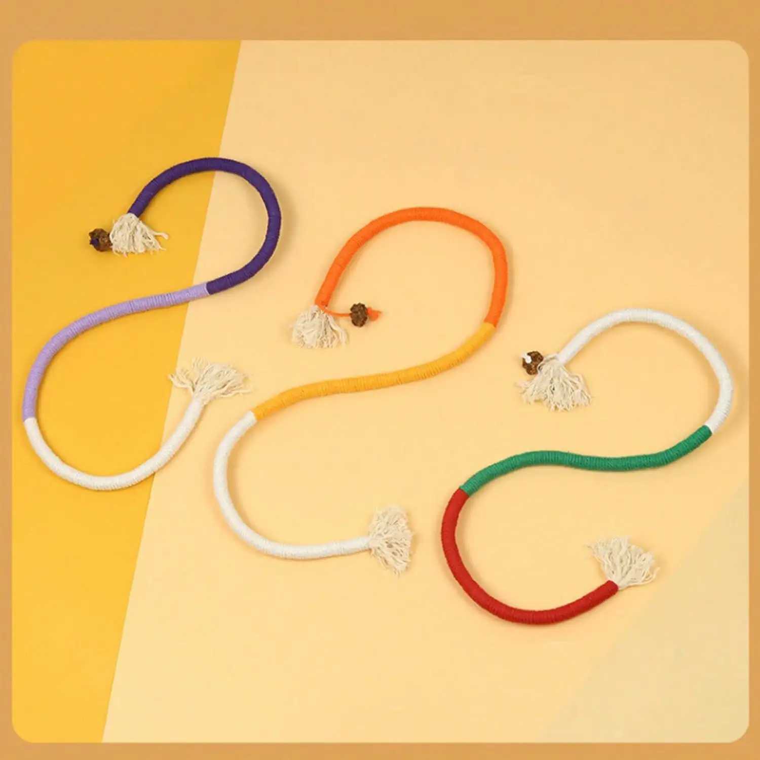 Cotton rope toy 27.55-inch colored blocked cotton rope toy safe cat toy for chewing teeth used for boredom and stimulation Y250412