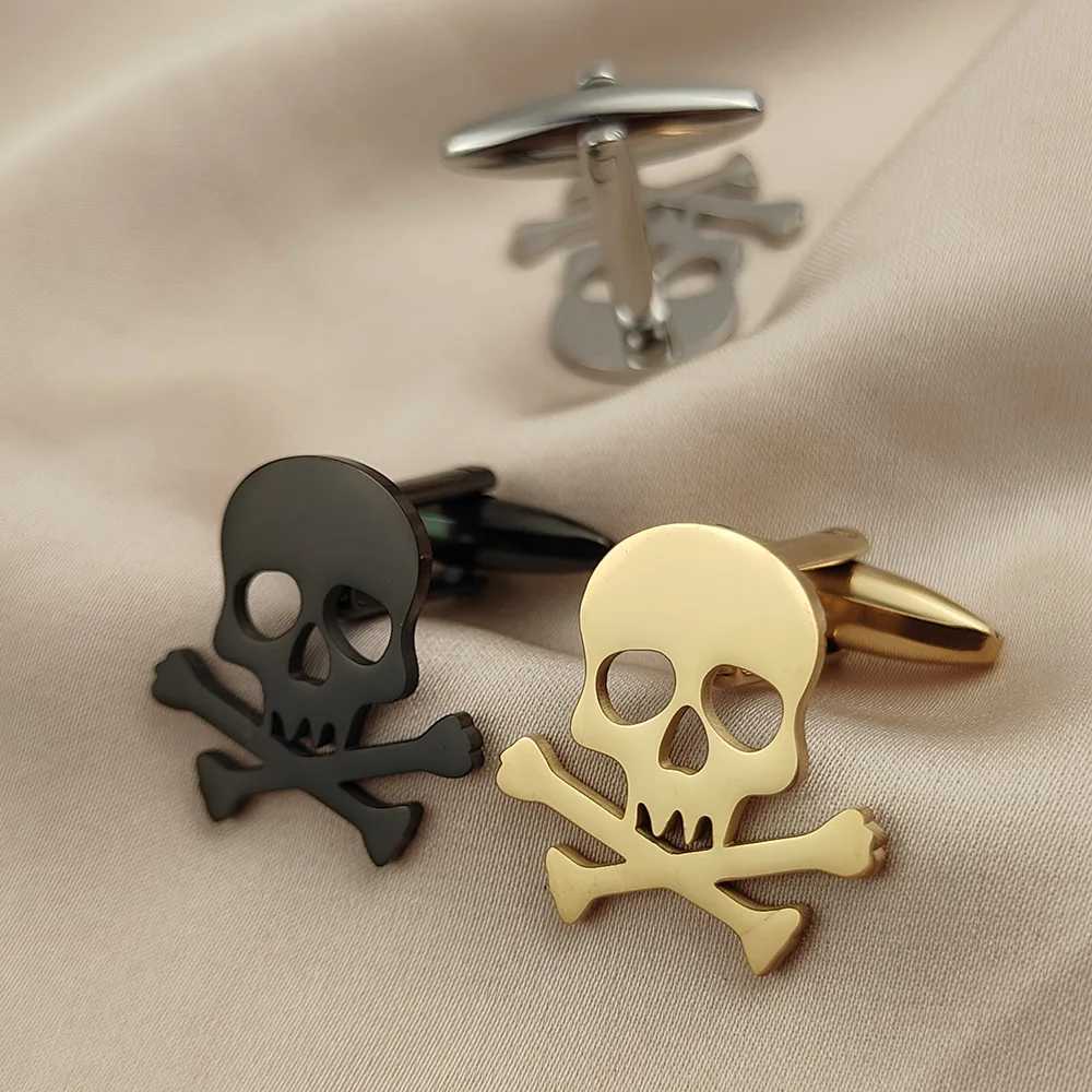 Stainless steel skull mens cufflinks retro Viking skull cufflinks rock party shirt buttons mens jewelry accessoriesT250412