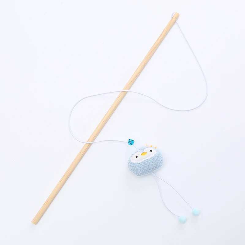 Cat toy wooden pole cute animal shape plump and adorable cat stick interactive and fun pet supplies with bells Y250412