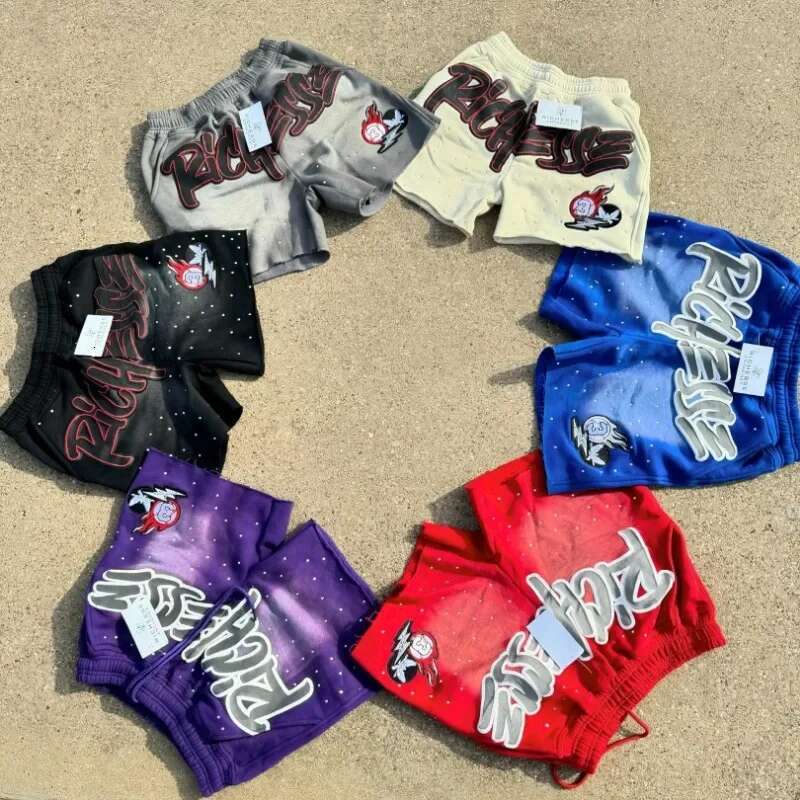 Y2K Haruku Men Rhie Letter Print Cotton sweatpants Fashion NEW Hip Hop Basketball Streetwear Loose Casual Shorts