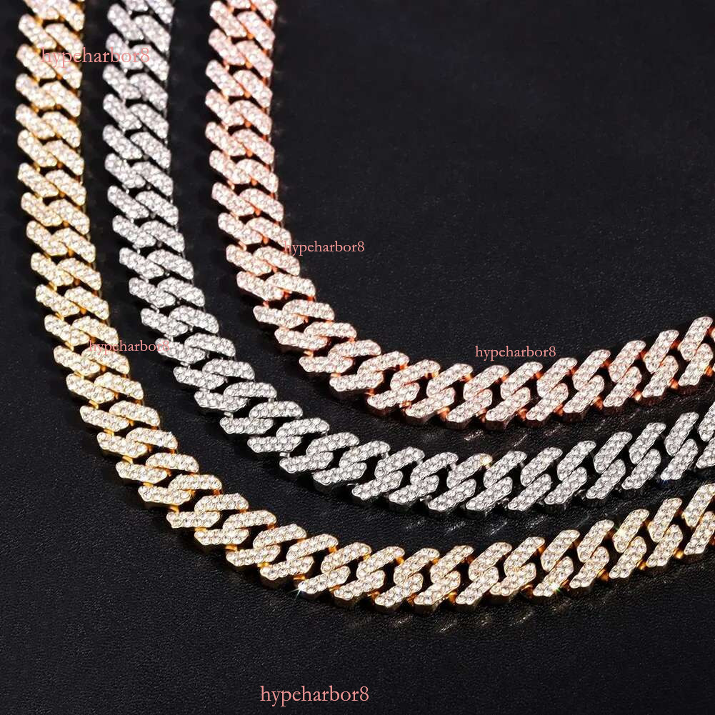 10MM Rose Gold Color Miami k Chain Iced Out Bg Rhie Cuban Choker Necklace Women Men Hip Hop Jewelry 240930