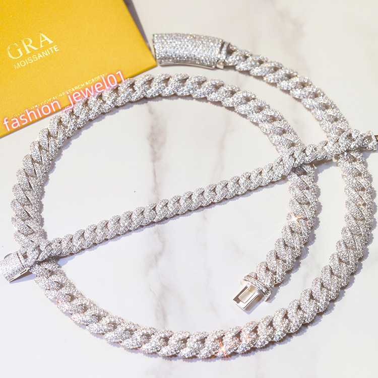 Yu Ying Jewelry Wide 6/9/13mm 2rows Vvs Moissanite Iced Out S925 Cuban Link Chain for Free Custom