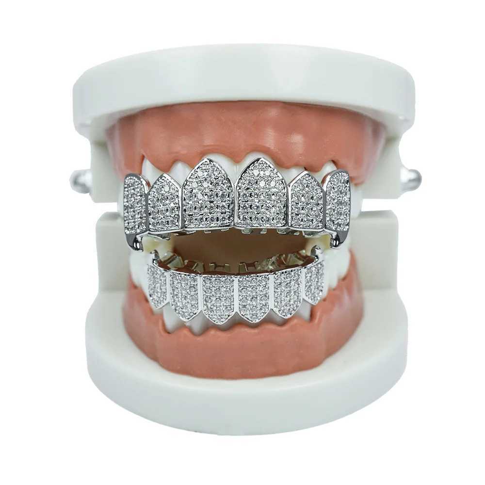 YONGX 6/6 Ice Out CZ Stone Teeth Grill Suitable for Women Hip Hop Shining Zircon Teeth Hat Bracket Jewelry Bottom W250412