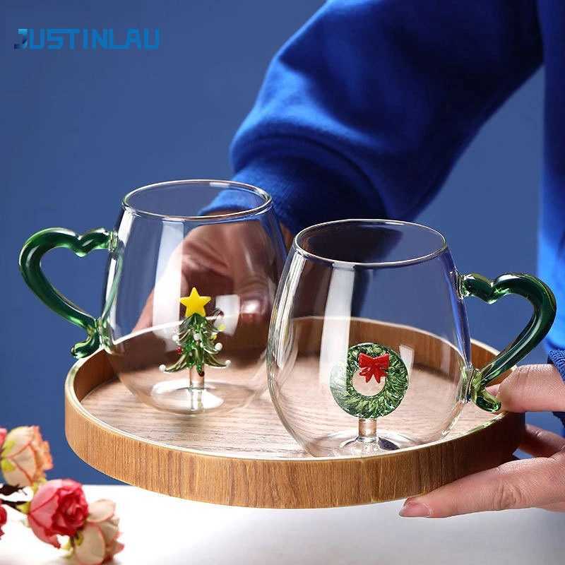Christmas 350ml Christmas Glass Cup Creative Chriatmas Tree Snowman Animal Shape Single Layer Glass Cups Home Juice Cold Drink Cup Gifts Y251112