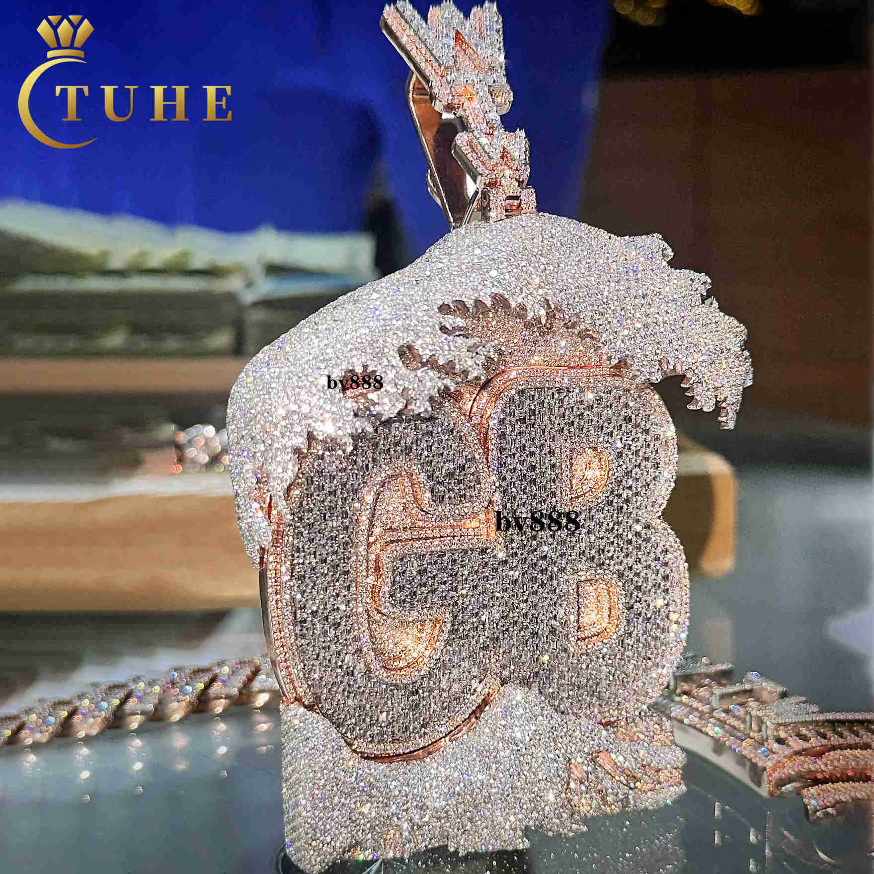 Mens Punk Style Hip Hop Jewelry Custom 925 Sterling Silver Vvs Baguette Moissanite Diamond Bling Letter Name Pendant