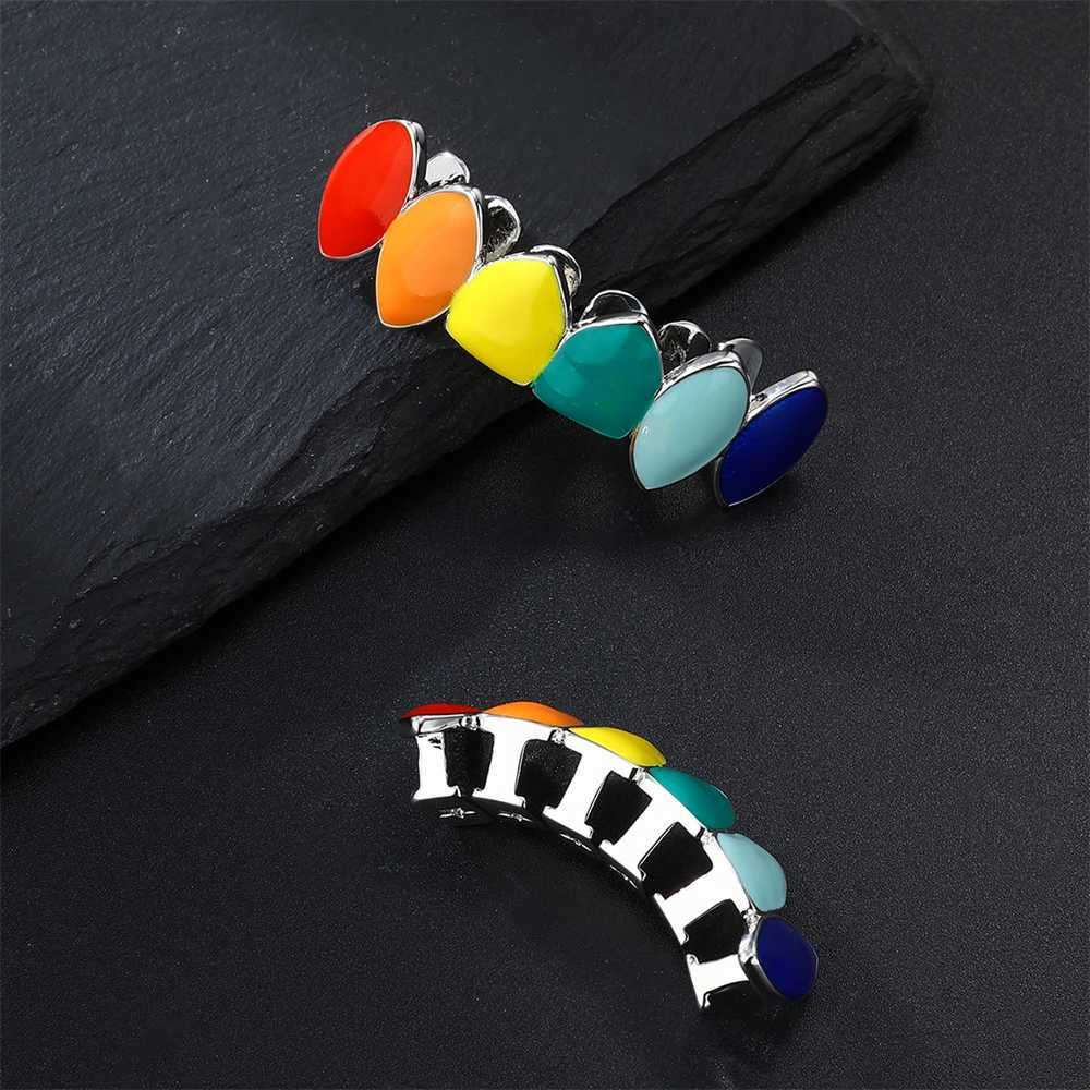 D Z Hip Hop Colorful Teeth Grill Suitable for Womens Bodies Rainbow Colorful Oil Drop Copper Teeth Grill Charm Party Jewelry Gifts W250412