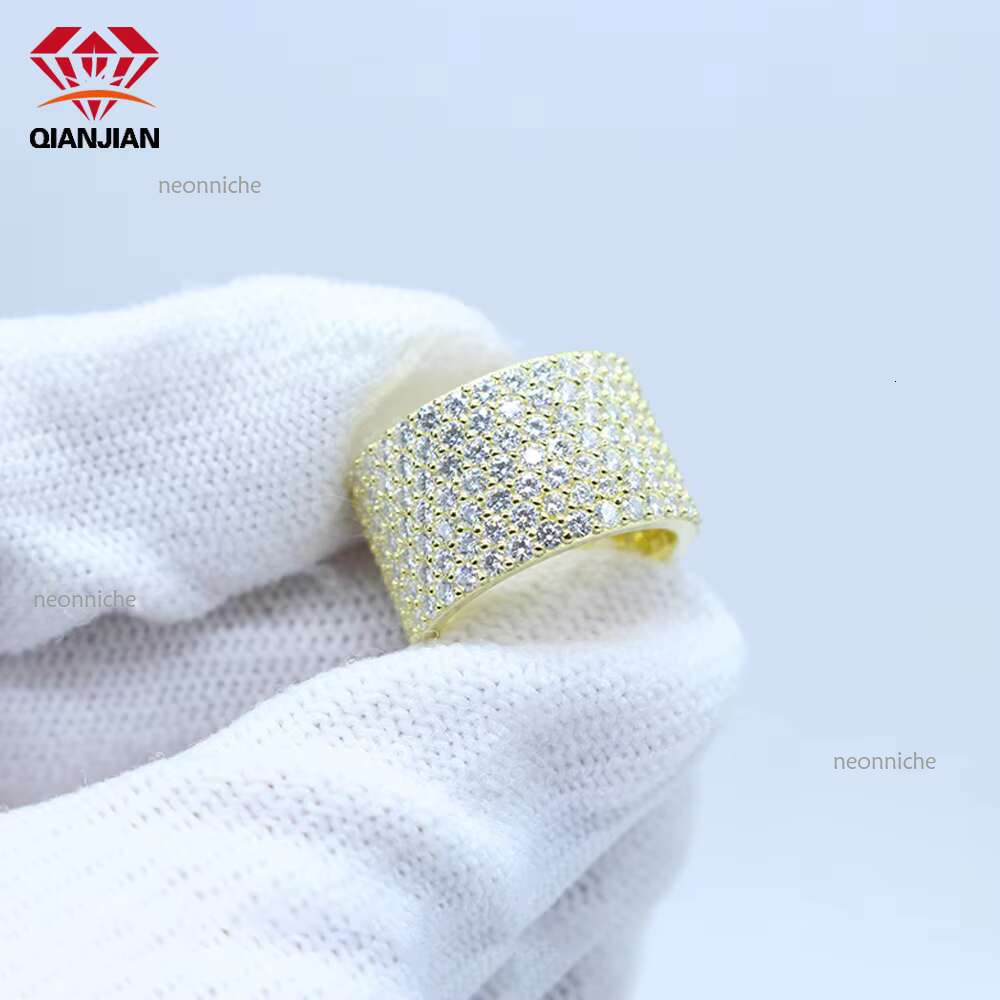 2025 New Style 7 Rows Sier White Gold Plated VVS Iced Out Dia Moissanite Ring for Men Women's Jewelry