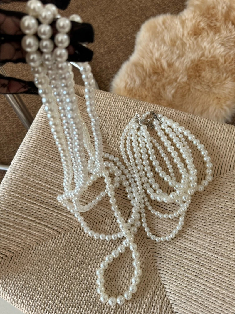 Imitation Pearl Multi-layered Womens Necklace Exaggerated Fashion High Street Club Party Banquet Necklace For Women Jewelry 250407