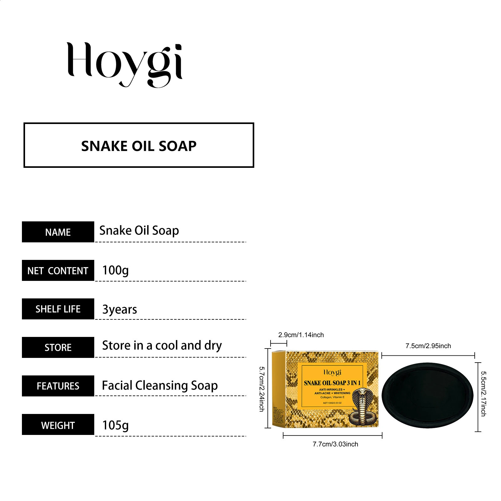 Hoygi snake oil cleansing soap gently cleanses facial skin making it soft smooth and fresh and controls the oil to 100g 250411