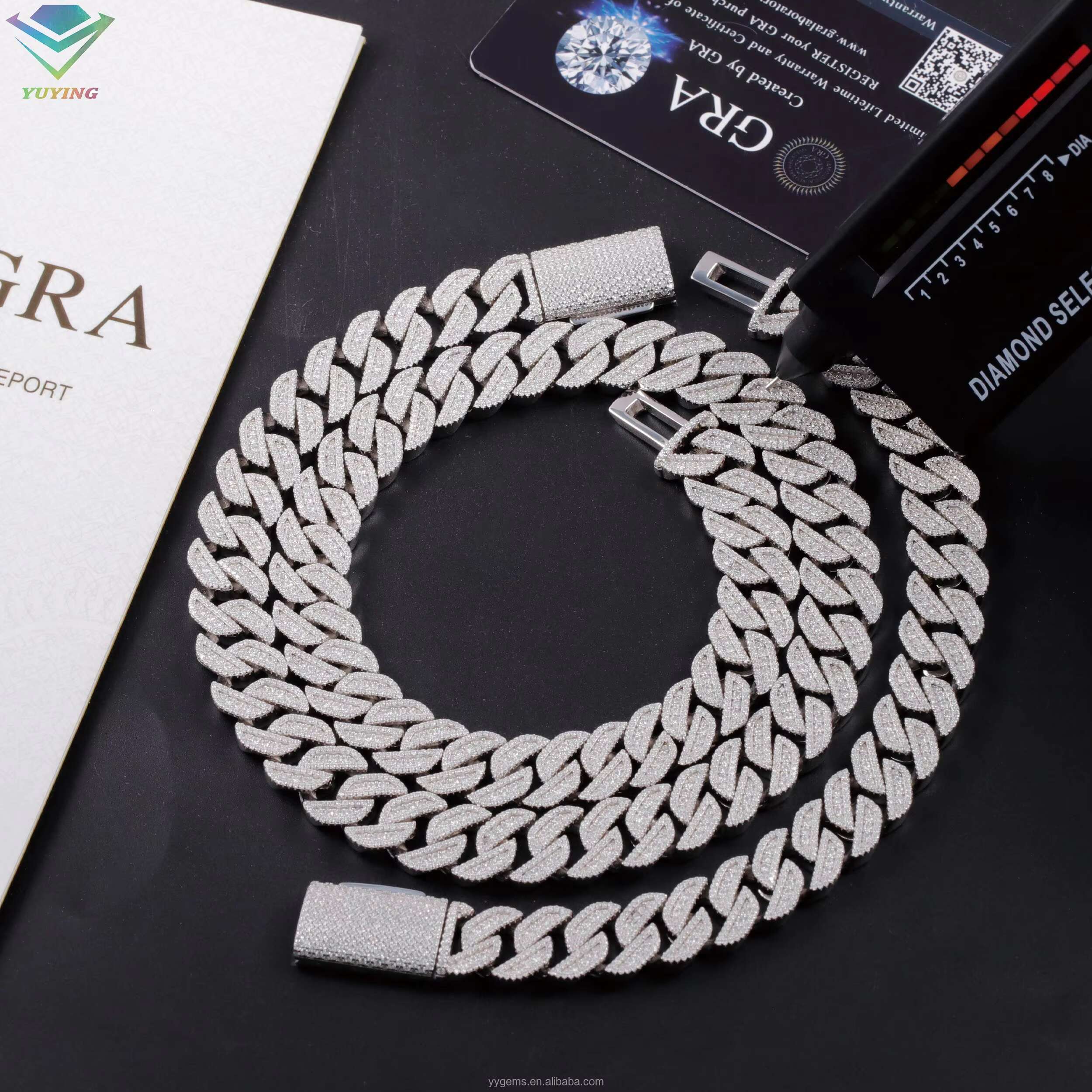 Yu Ying 925 Solid Silver with Vvs Moissanite Cuban Link Chain for Fashion Hip Hop Mans Necklace