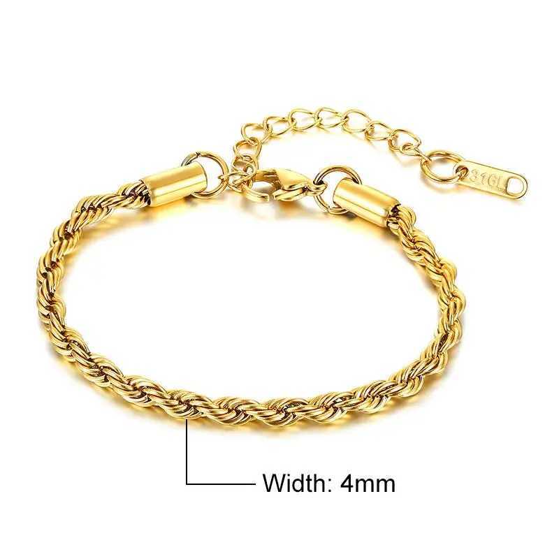 Stainless Steel Bracelet For Men Women Braided 16cm Rope Chain with 5cm Extender Adjustable Jewelry Gold Color Silver ColorC250411