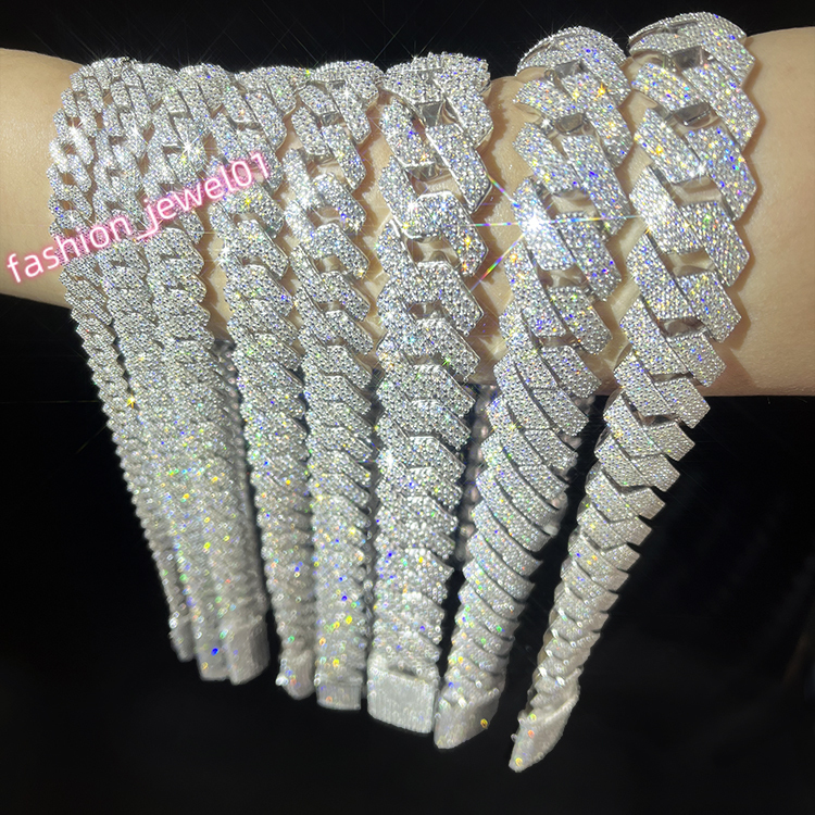 Fashion Jewelry Iced Out Moissanite Diamond Chain S925 Sterling Silver Cuban Link Chain with GRA Certidicate