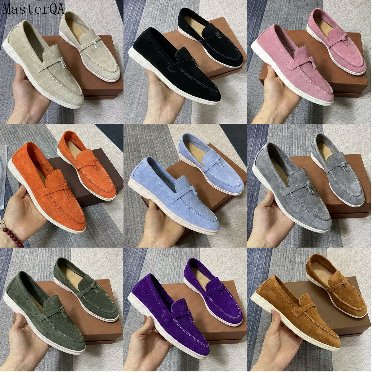Lora Pianno Shoes Womens Loafers Suede Slip-on Shoes Soft Comfortable Moccasin Genuine Leather Piping Trendy Casual Flats With Lock charm For Driving Walking Top