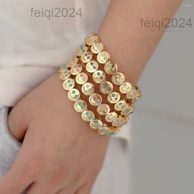 Black Friday Bangle 2025 Gold Color Fashion Happy Face Girls Bracelet Cubic Zirconia Beads Golden Women Men Gifts Jewelry Access