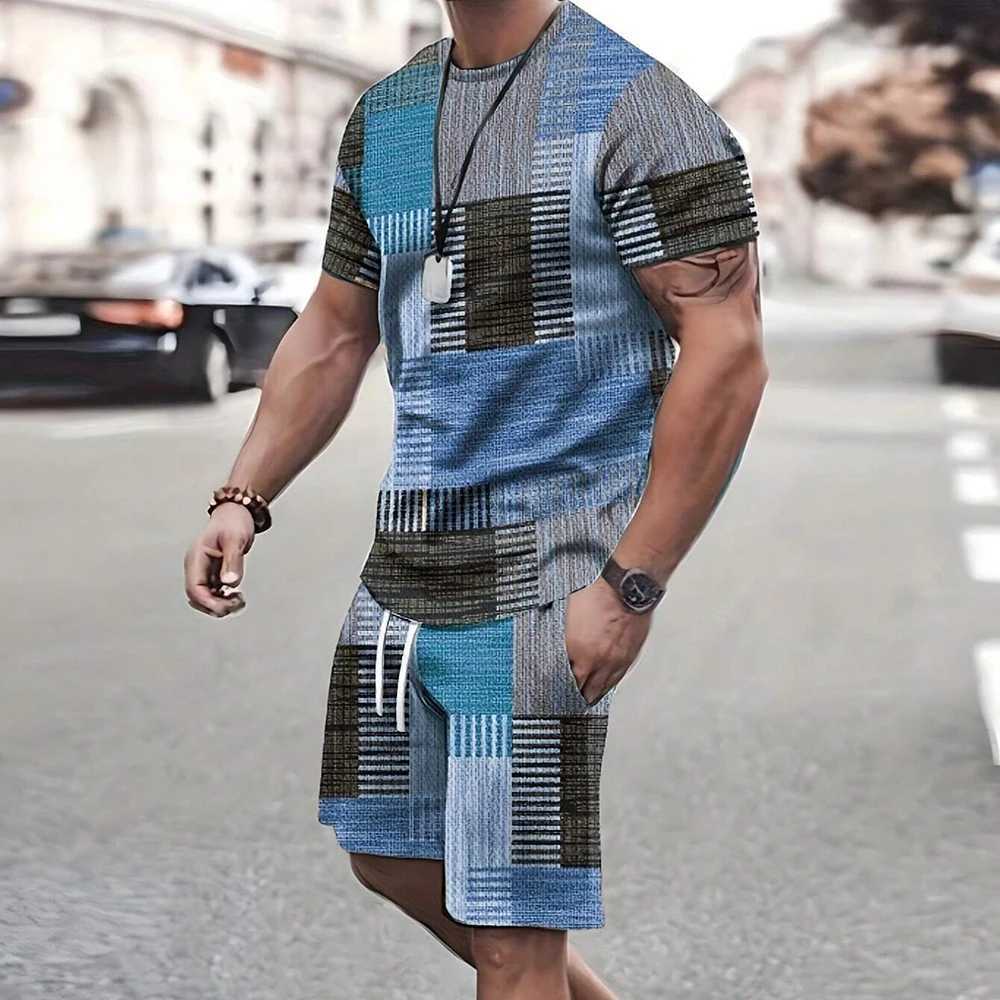 Fashionable new mens sports shirt short sleeved set casual T-shirt set retro cool breathable summer two-piece setXJ250412