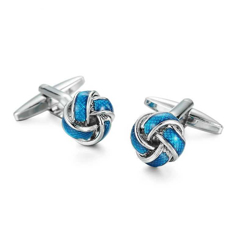 Mens French shirt cufflinks copper material round blue woven knot cufflinks wholesale of fashionable clothing accessoriesT250412
