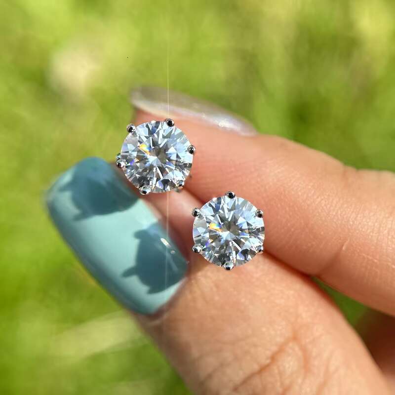 Fashion Style 6.5mm 1ct 6 Claws Earrings Diamond Earrings Men Moissanite Stud Earrings 925 Silver Jewelry